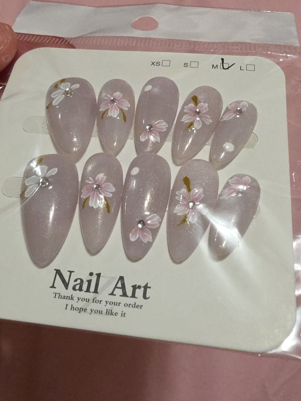 Press-On Set in Sheer Pink with Floral Accents